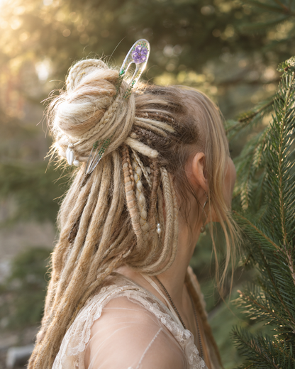 Epoxy Resin Hair Fork with Real Phlox Flower – Botanical Bun Holder for Dreads