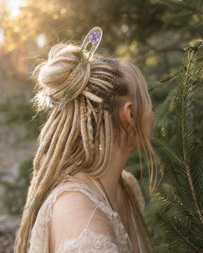 Epoxy Resin Hair Fork with Real Phlox Flower – Botanical Bun Holder for Dreads