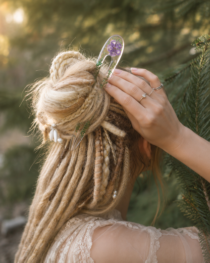 Epoxy Resin Hair Fork with Real Phlox Flower – Botanical Bun Holder for Dreads