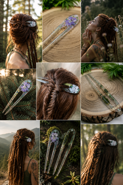Epoxy Resin Hair Fork with Real Phlox Flower – Botanical Bun Holder for Dreads