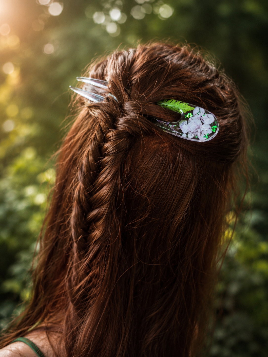 Epoxy Resin Hair Fork with Real Phlox Flower – Botanical Bun Holder for Dreads