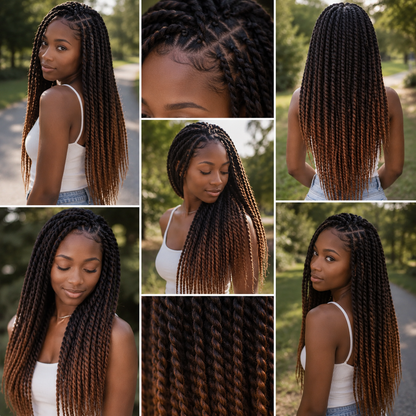 Black Chestnut Brown Ombre Twist Extensions – Havana Twist Mambo, Lightweight Twists