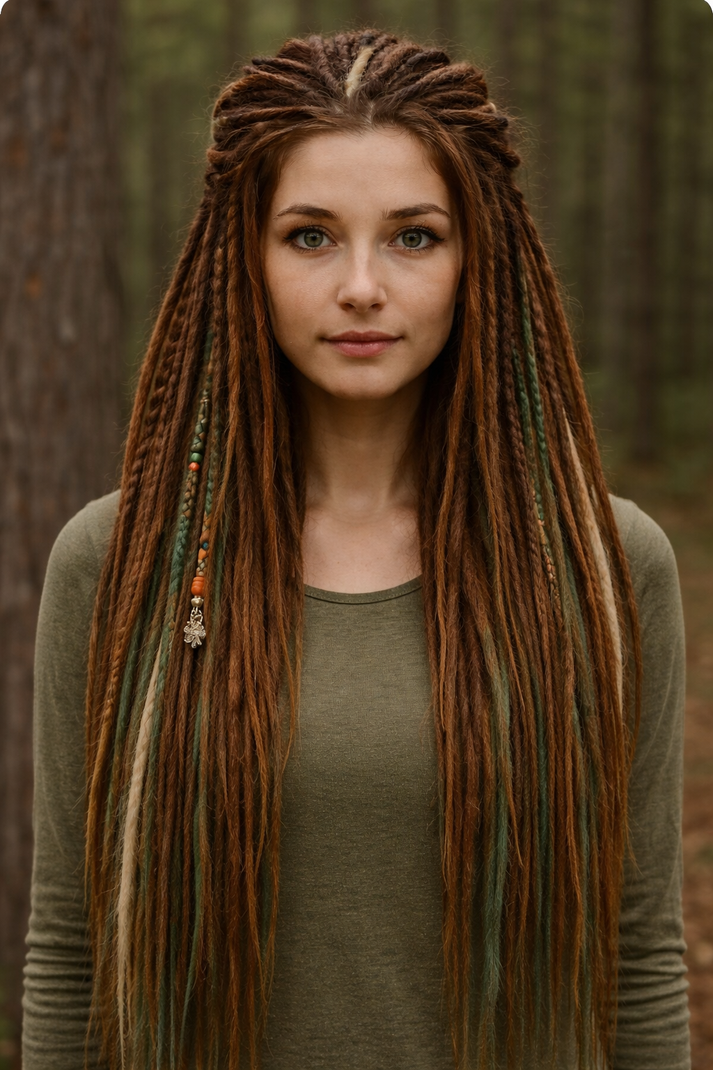 Forest Dreadlock Extensions Brown Blonde Green – Boho Fake Dreads and Braids Set