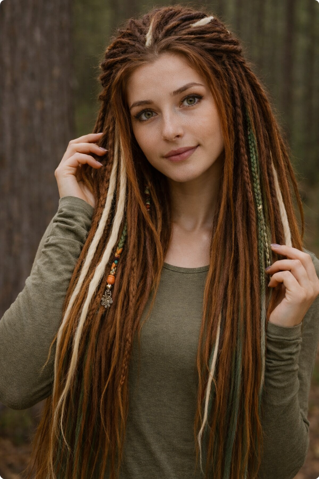 Forest Dreadlock Extensions Brown Blonde Green – Boho Fake Dreads and Braids Set
