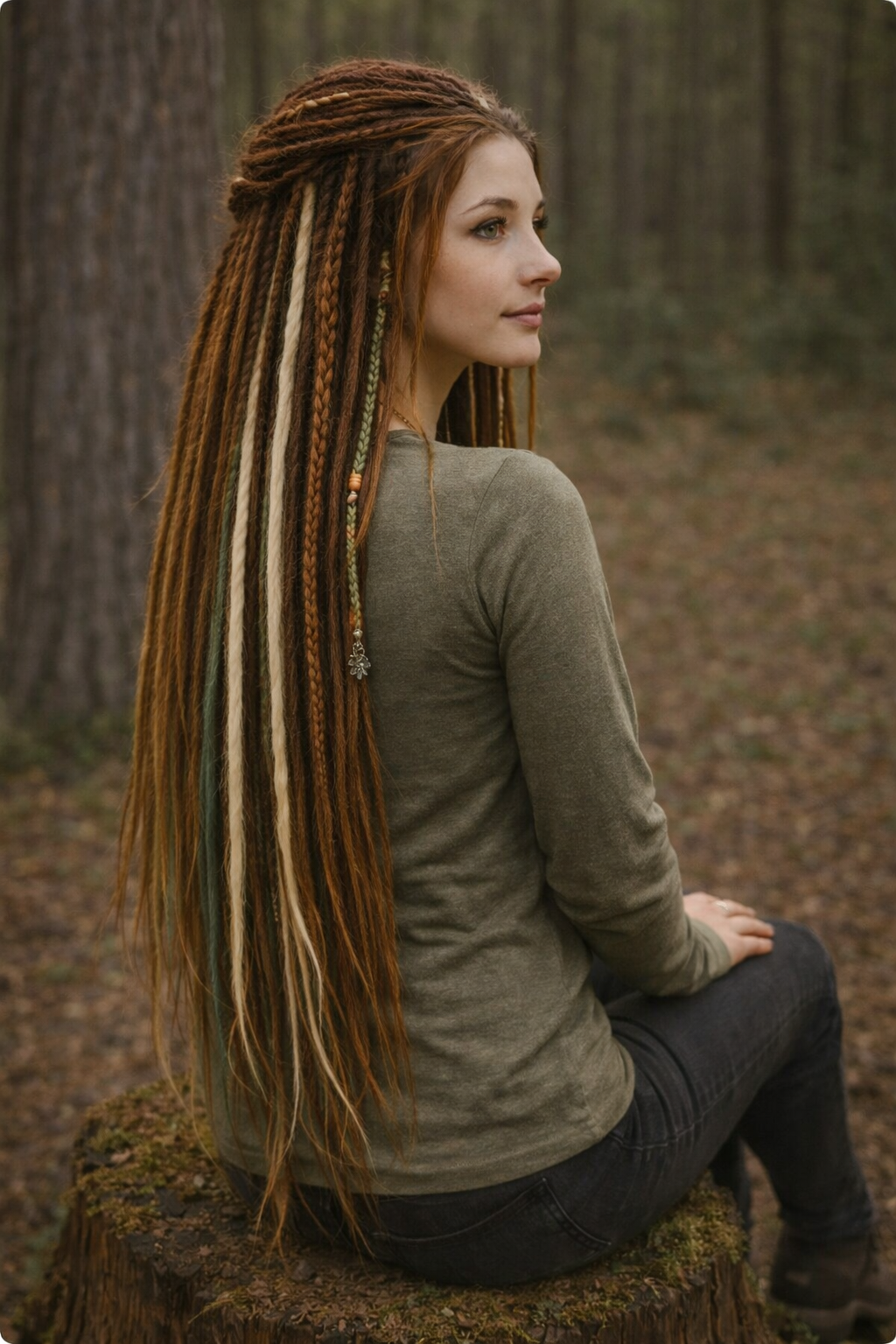 Forest Dreadlock Extensions Brown Blonde Green – Boho Fake Dreads and Braids Set
