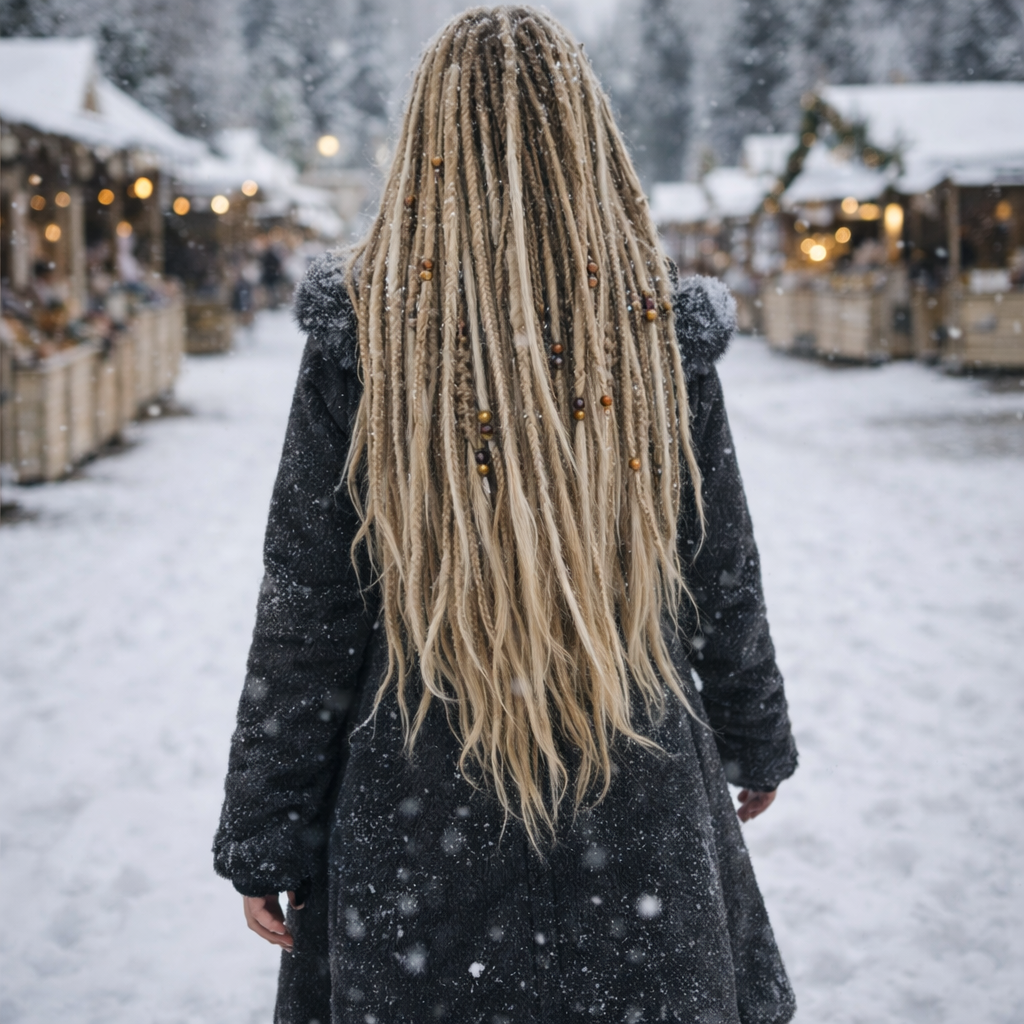 Dunkelblond/Hellblond Boho Kunst-Dreadlocks – doppelseitige Dreads mit Zöpfen