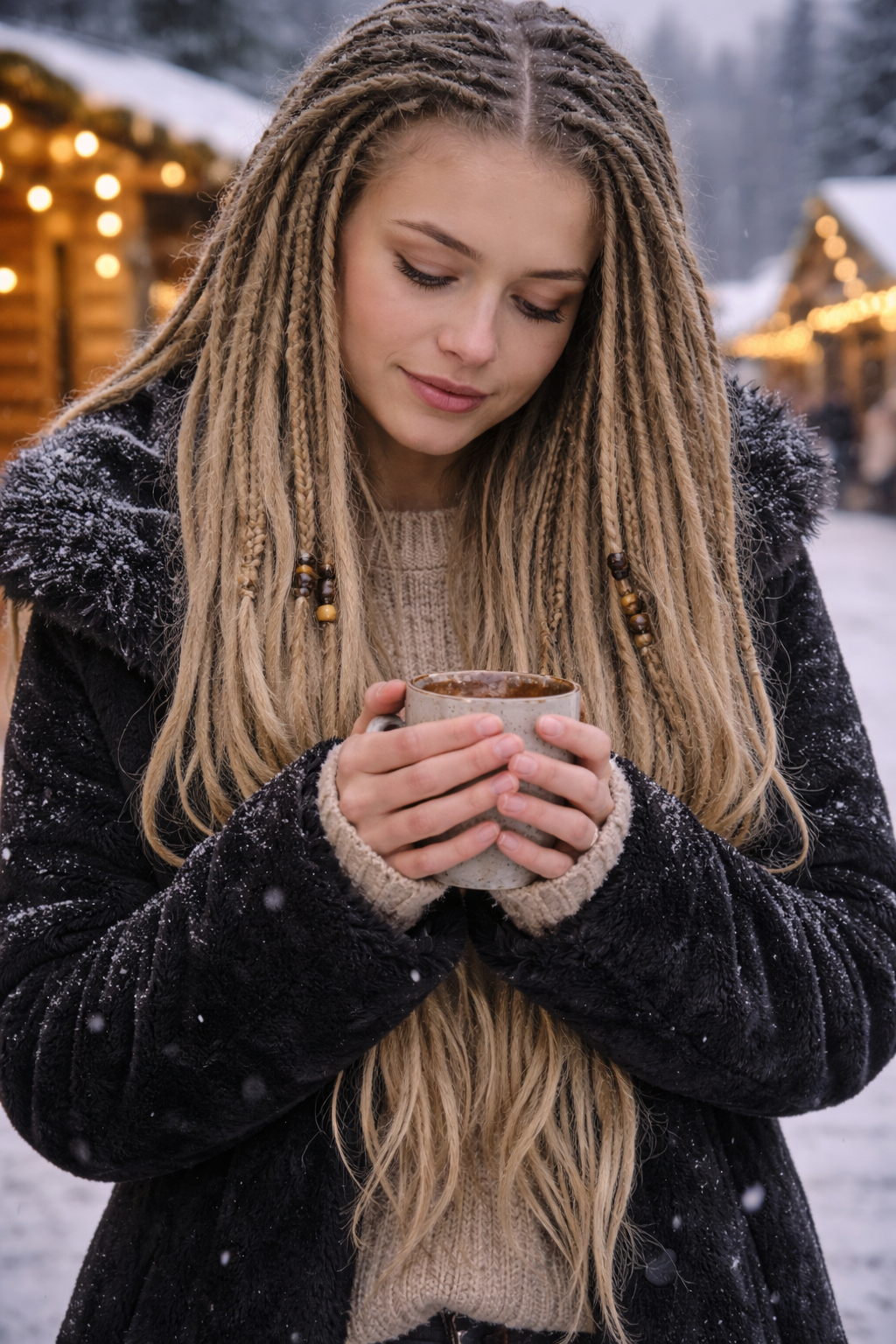 Dunkelblond/Hellblond Boho Kunst-Dreadlocks – doppelseitige Dreads mit Zöpfen
