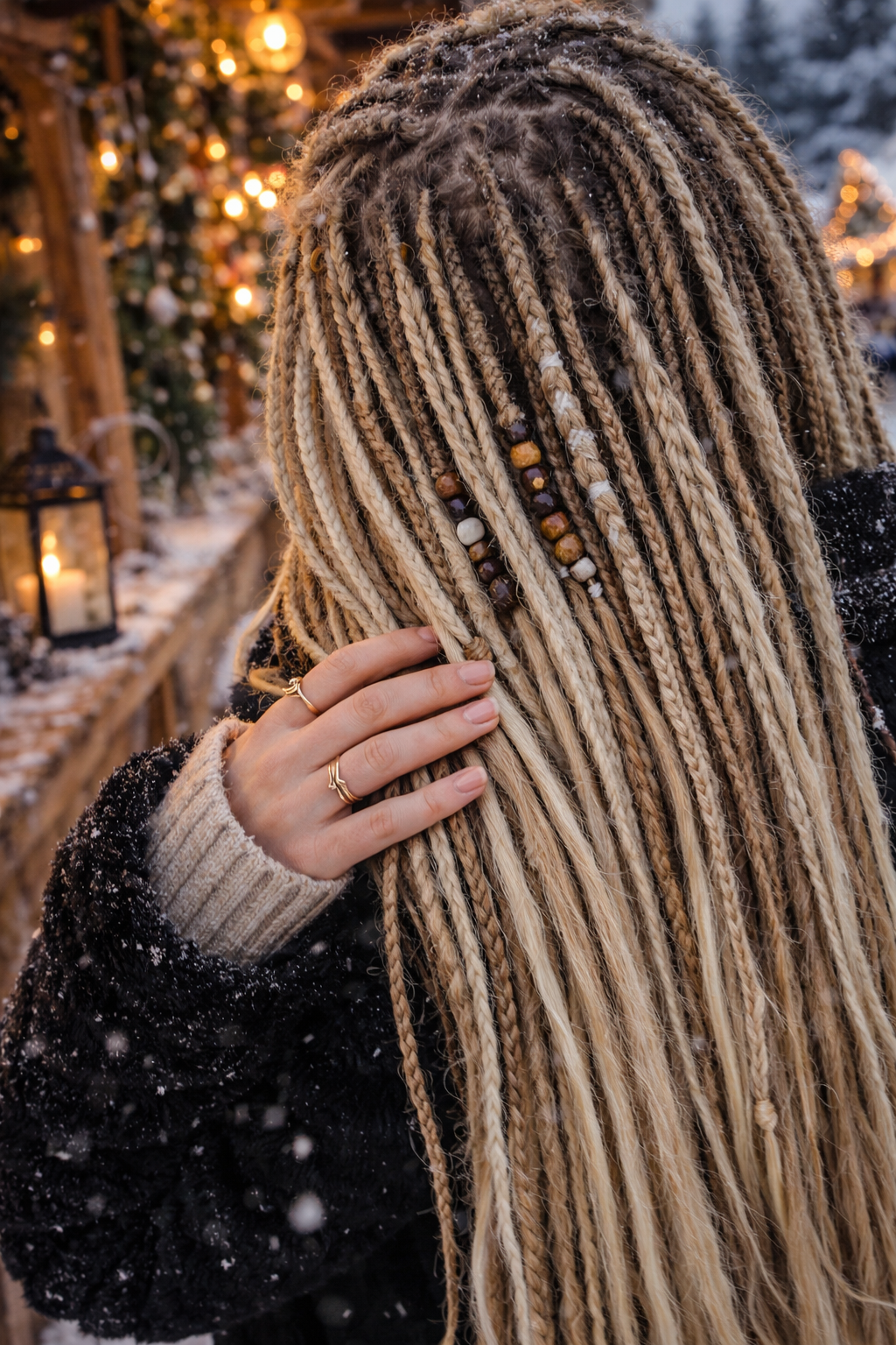 Dunkelblond/Hellblond Boho Kunst-Dreadlocks – doppelseitige Dreads mit Zöpfen
