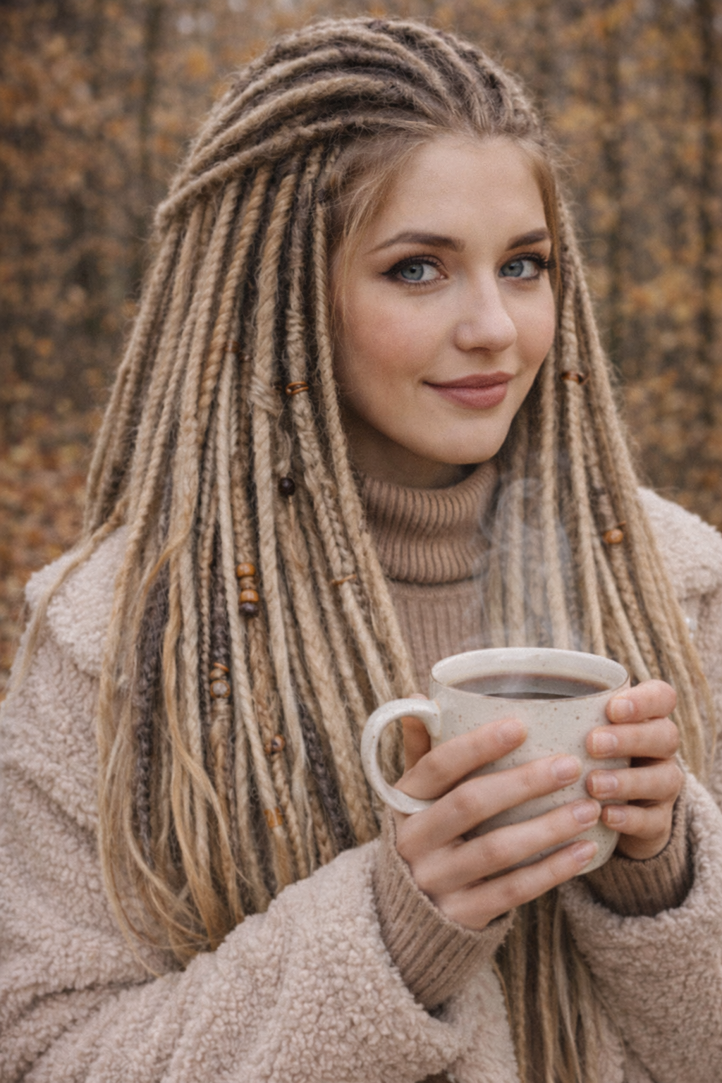 Dunkelblond/Hellblond Boho Kunst-Dreadlocks – doppelseitige Dreads mit Zöpfen