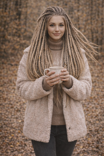 Dunkelblond/Hellblond Boho Kunst-Dreadlocks – doppelseitige Dreads mit Zöpfen