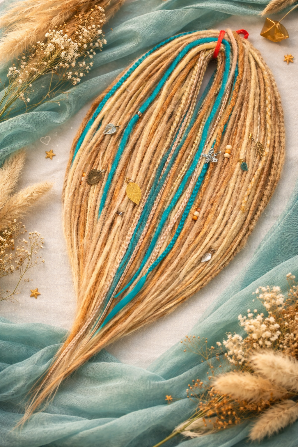 Sandy Blonde Turquoise Dreadlock Extensions – Boho Synthetic Dreads
