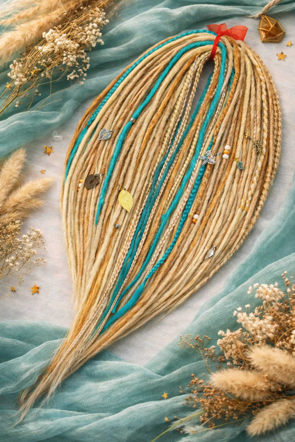 Sandy Blonde Turquoise Dreadlock Extensions – Boho Synthetic Dreads