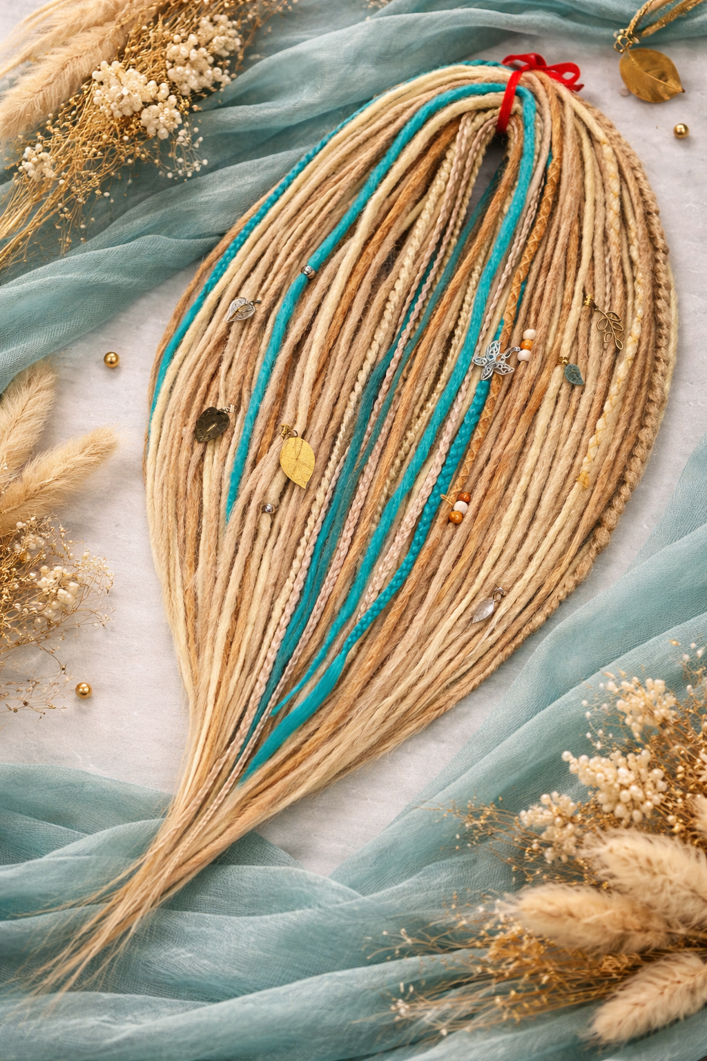 Sandy Blonde Turquoise Dreadlock Extensions – Boho Synthetic Dreads