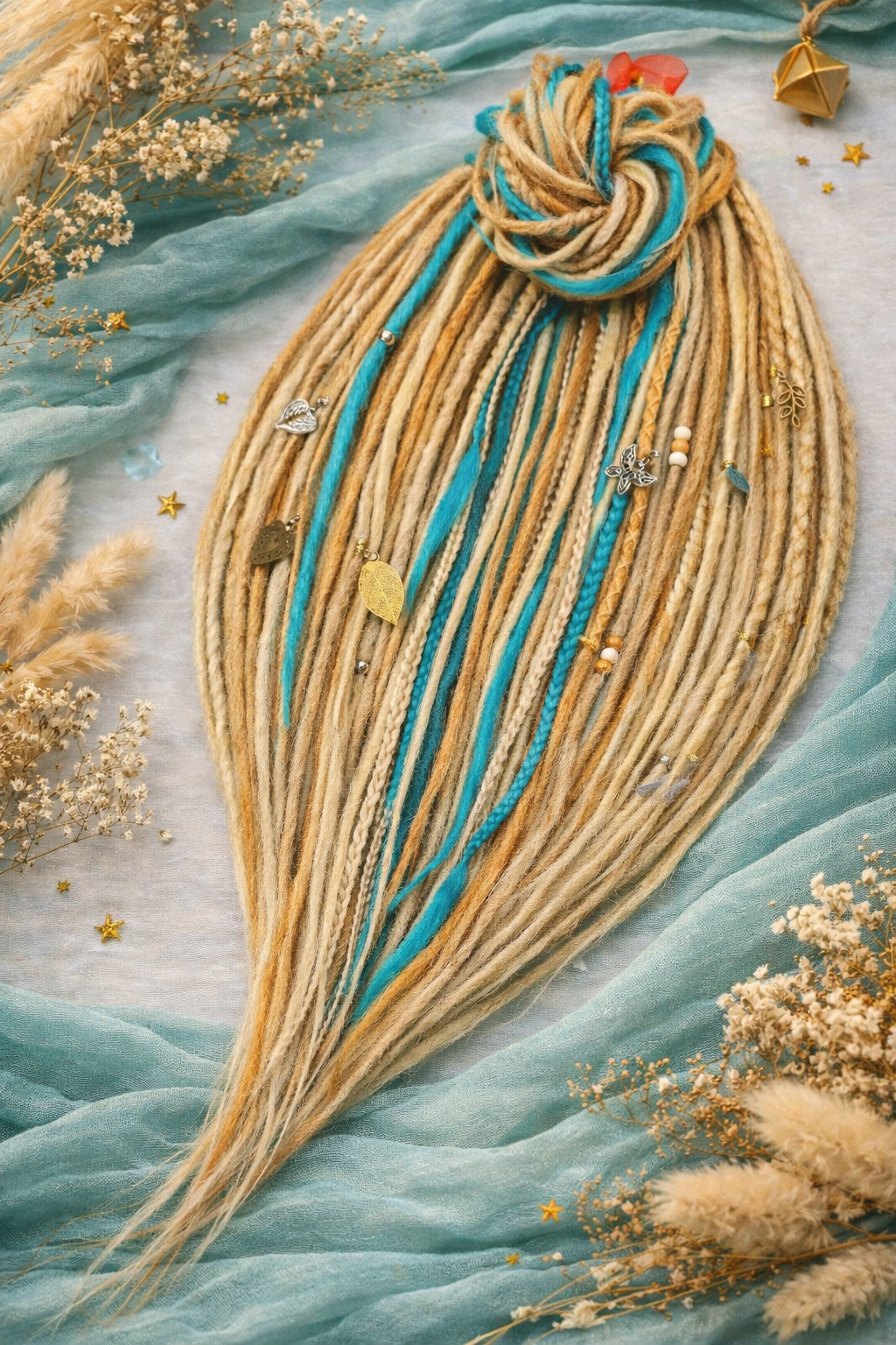 Sandy Blonde Turquoise Dreadlock Extensions – Boho Synthetic Dreads