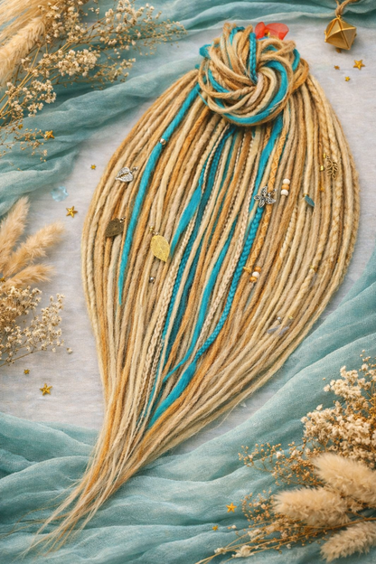 Sandy Blonde Turquoise Dreadlock Extensions – Boho Synthetic Dreads