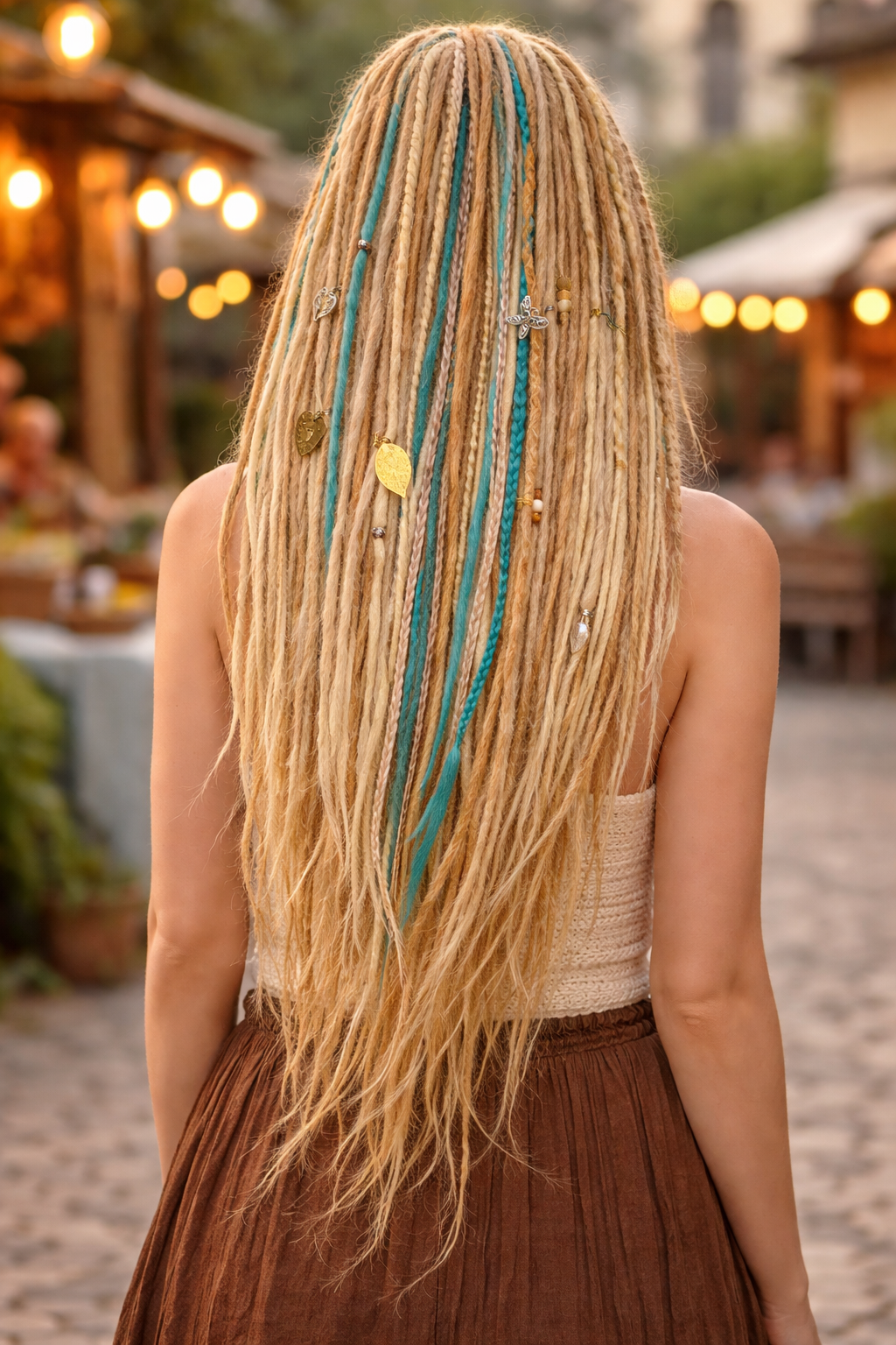 Sandy Blonde Turquoise Dreadlock Extensions – Boho Synthetic Dreads