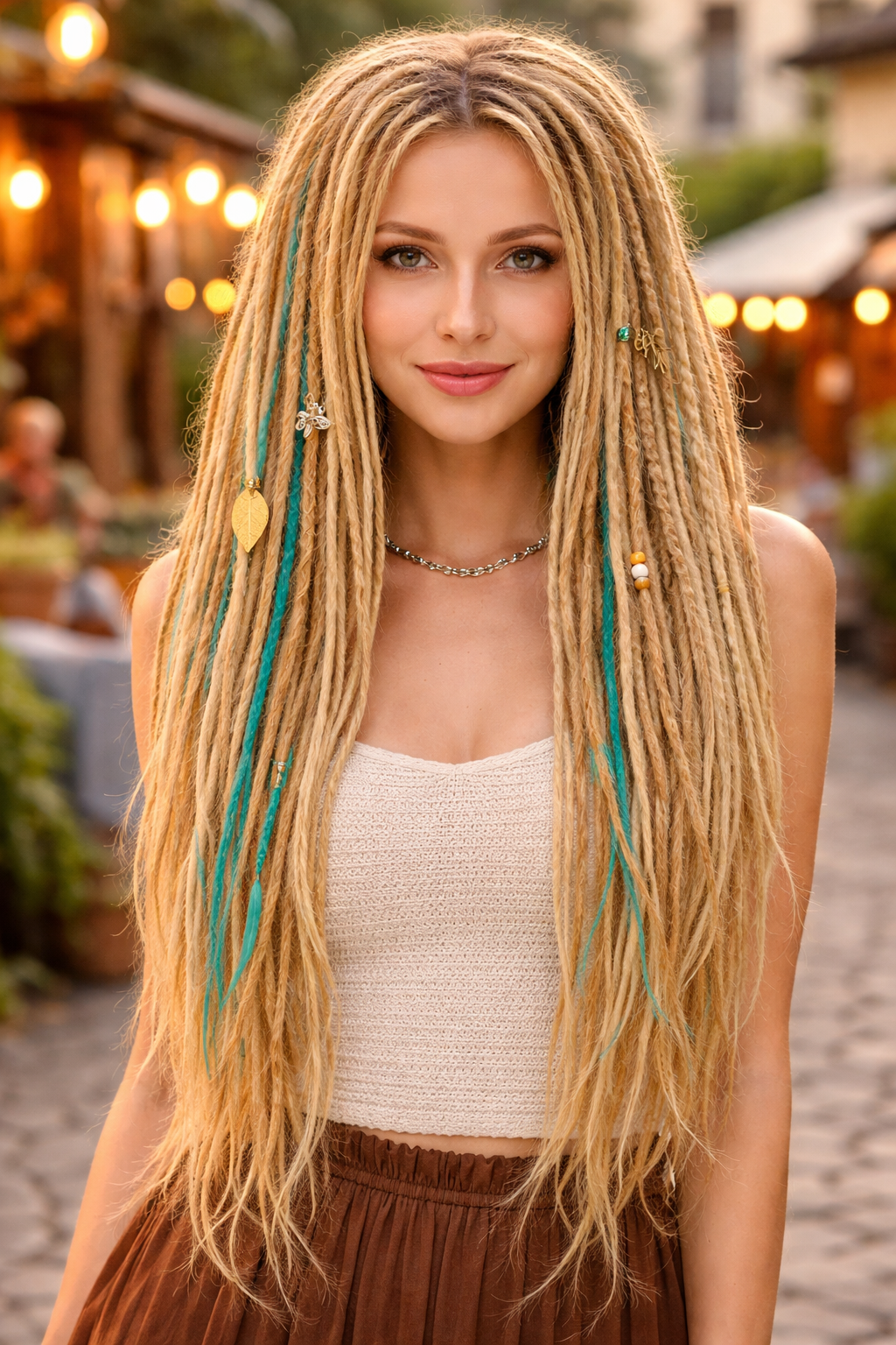 Sandy Blonde Turquoise Dreadlock Extensions – Boho Synthetic Dreads