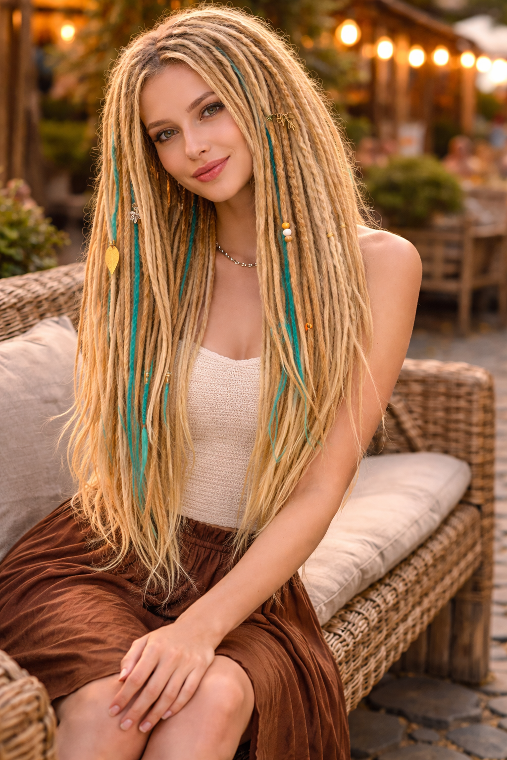 Sandy Blonde Turquoise Dreadlock Extensions – Boho Synthetic Dreads