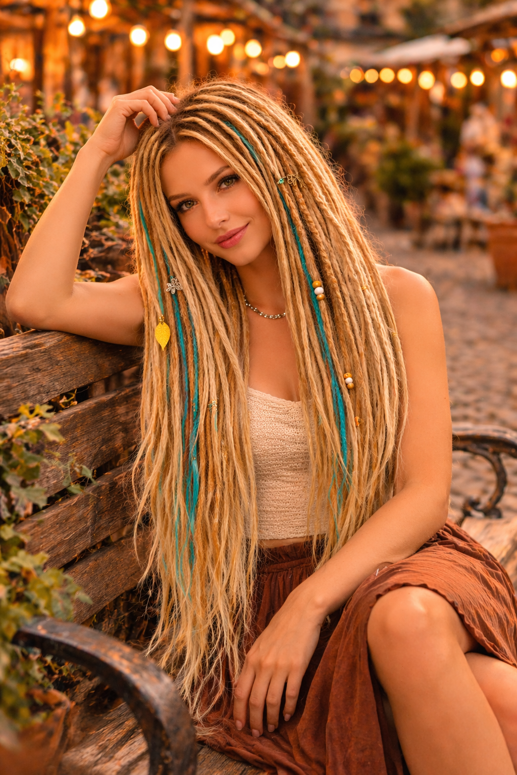 Sandy Blonde Turquoise Dreadlock Extensions – Boho Synthetic Dreads