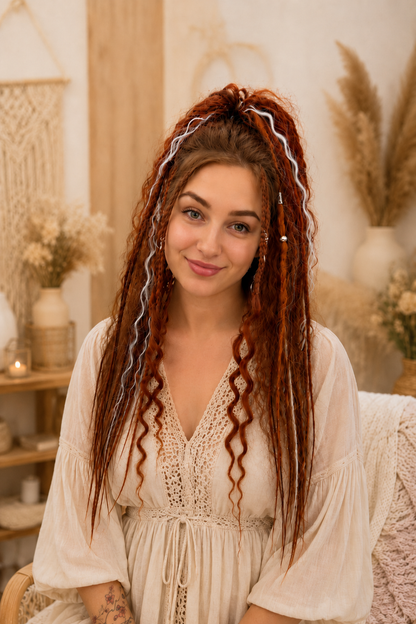 Auburn Copper Boho Claw Clip Dread Ponytail Set with Clip-In Braids