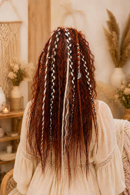 Auburn Copper Boho Claw Clip Dread Ponytail Set with Clip-In Braids