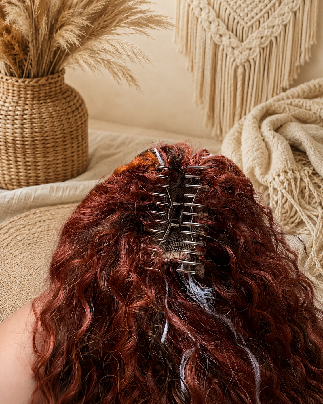 Auburn Copper Boho Claw Clip Dread Ponytail Set with Clip-In Braids