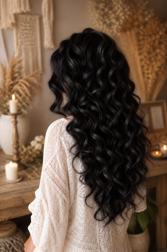 Black Brushable Wavy Hair Extensions with Hidden Dread Base