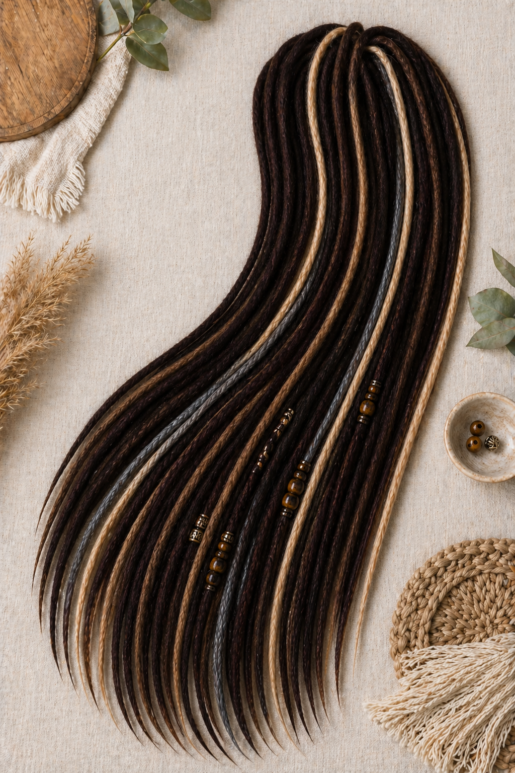 80 cm Dark Brown Blonde Dreadlock Extensions – Boho Synthetic DE Dreads