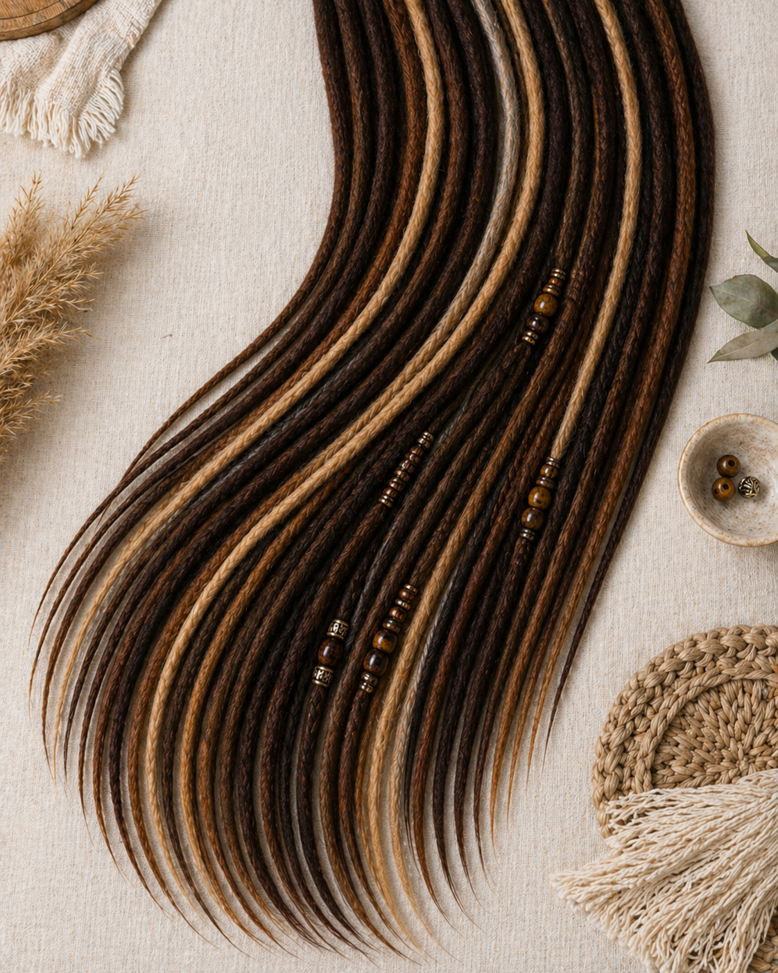80 cm Dark Brown Blonde Dreadlock Extensions – Boho Synthetic DE Dreads