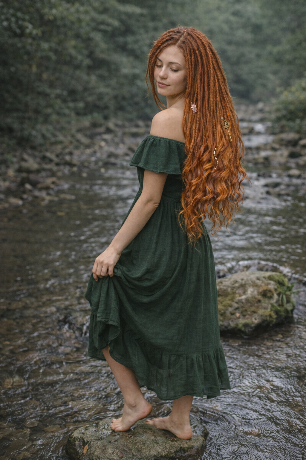 Kupfer-Auburn Boho Fake Dreads mit bürstbaren Locken – weiche synthetische Dreads, kein Orange
