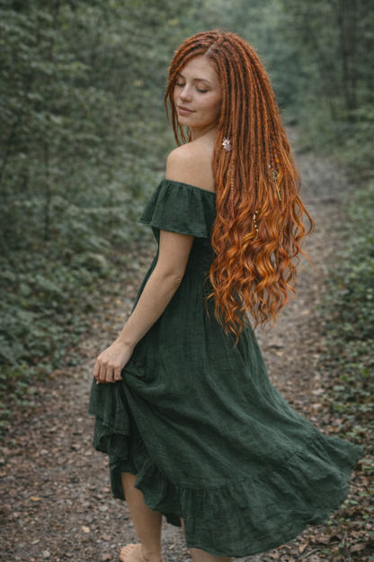 Kupfer-Auburn Boho Fake Dreads mit bürstbaren Locken – weiche synthetische Dreads, kein Orange