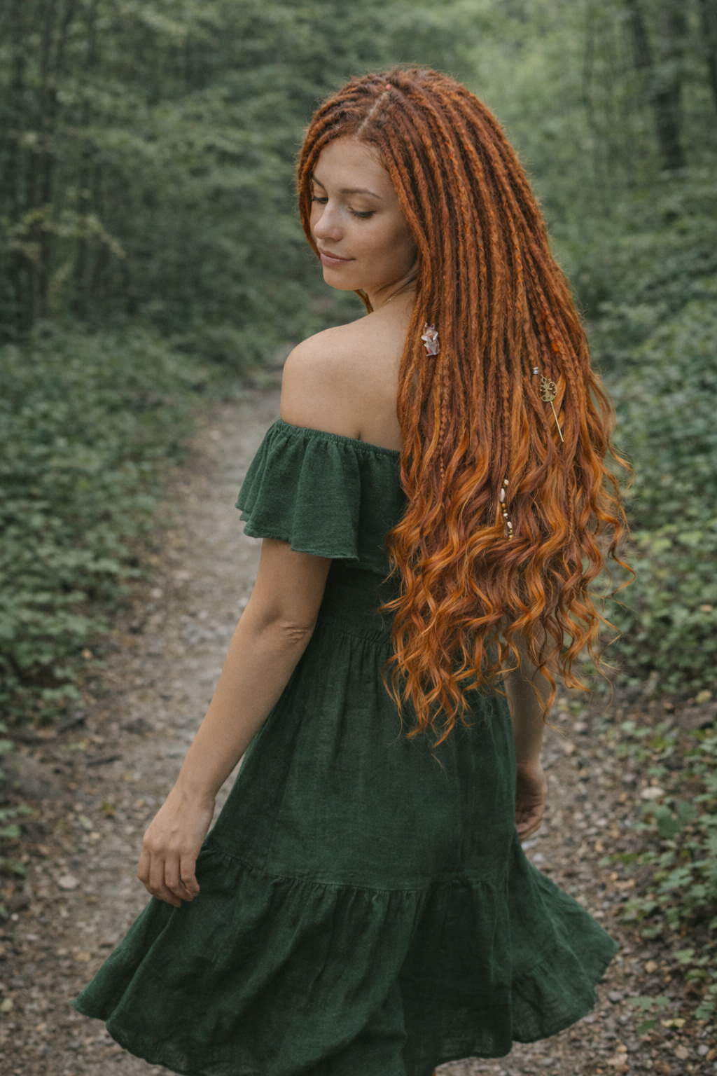 Kupfer-Auburn Boho Fake Dreads mit bürstbaren Locken – weiche synthetische Dreads, kein Orange