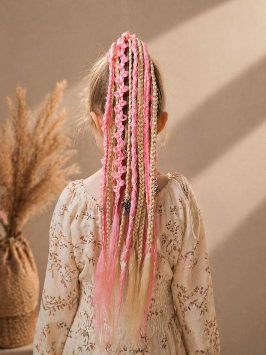 Kids Pink Blonde Dreadlock Ponytail – Boho Hair Extension