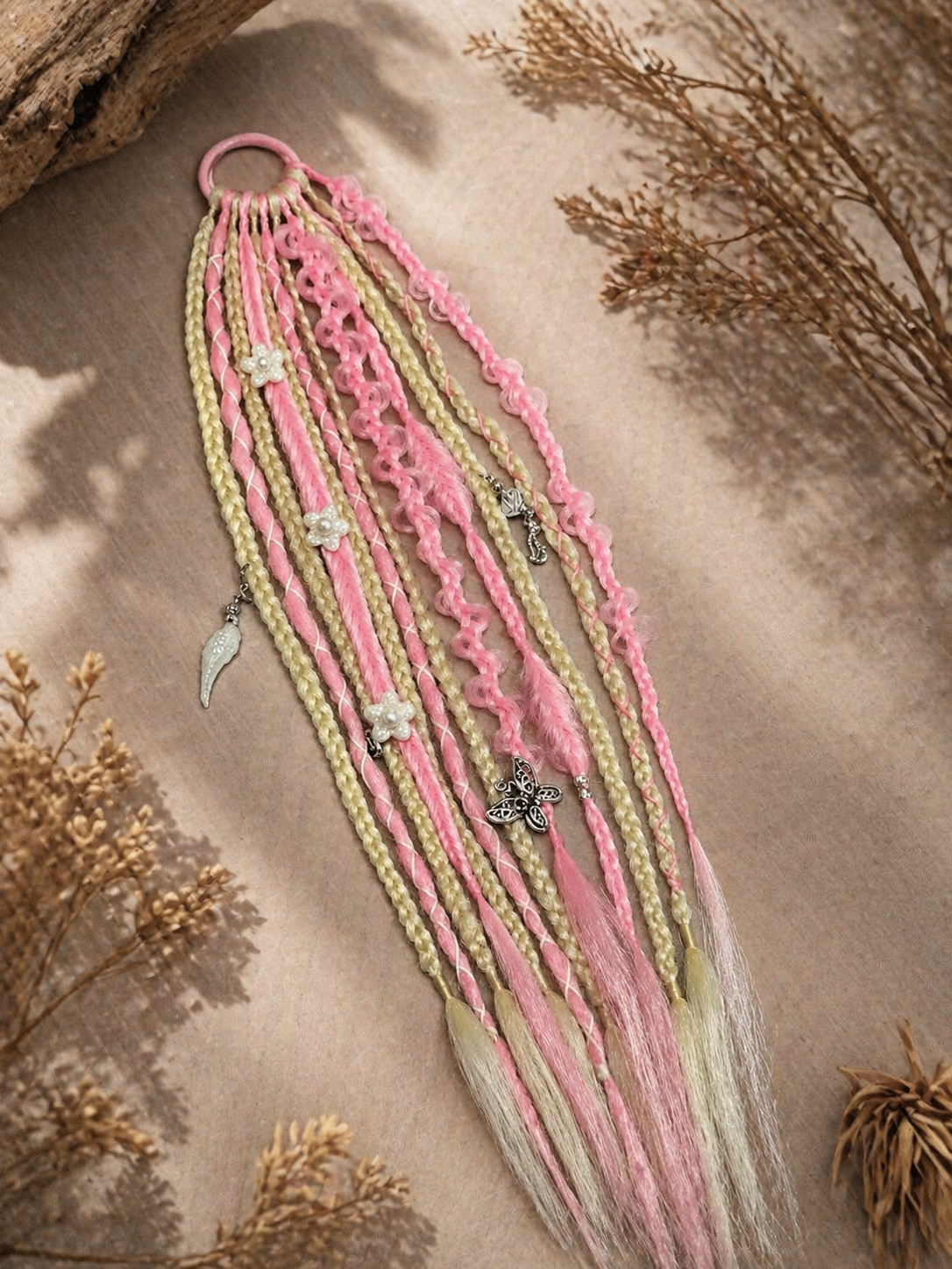 Pink Blonde Dreadlock Ponytail – Boho Synthetic Dreads Hair Extension