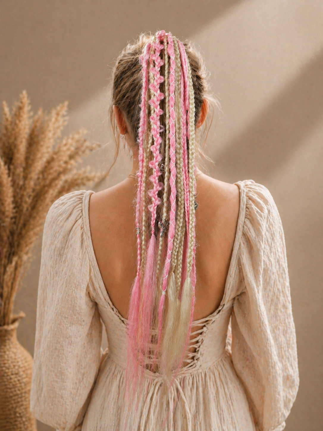 Pink Blonde Dreadlock Ponytail – Boho Synthetic Dreads Hair Extension