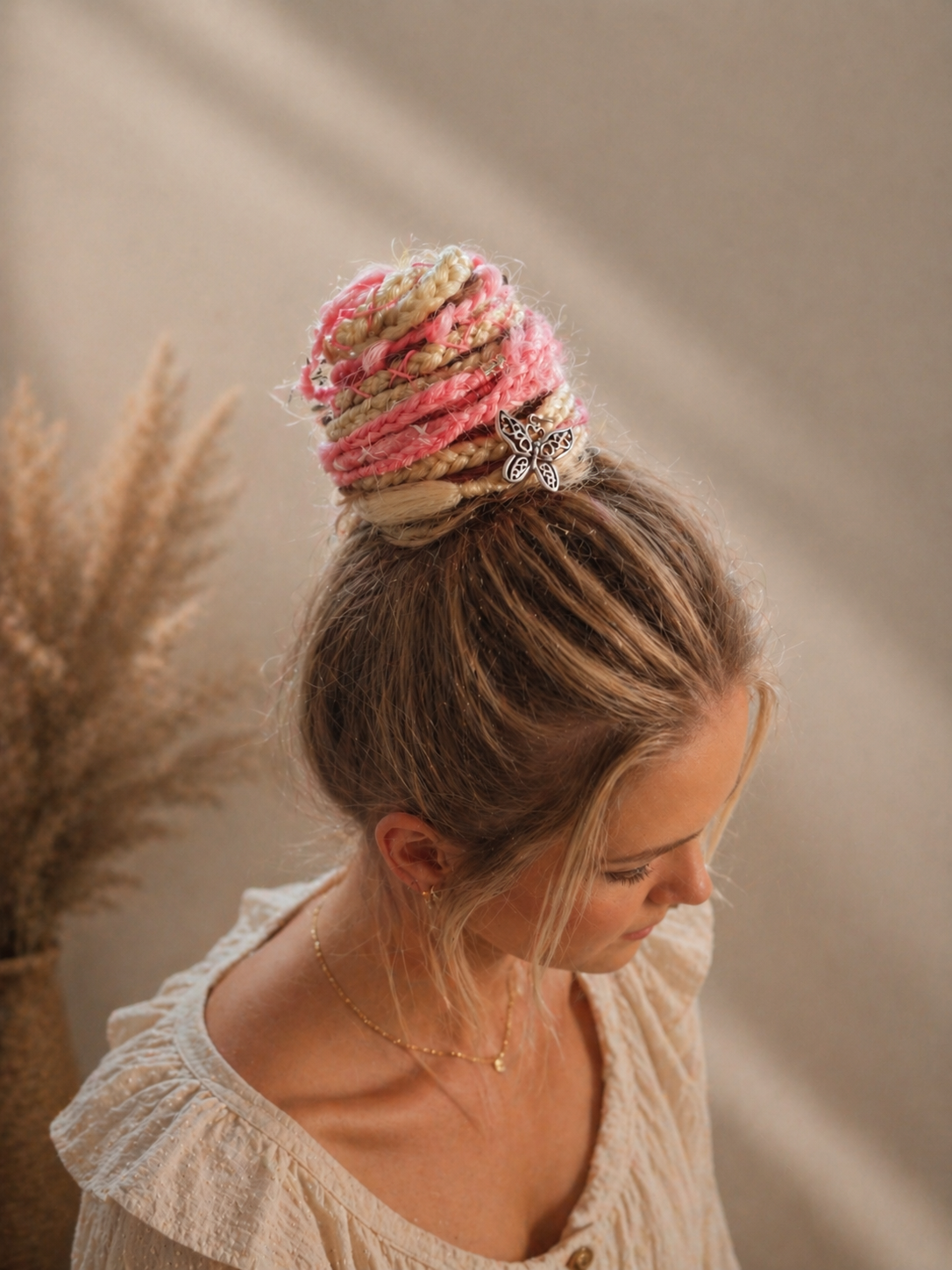 Pink Blonde Dreadlock Ponytail – Boho Synthetic Dreads Hair Extension