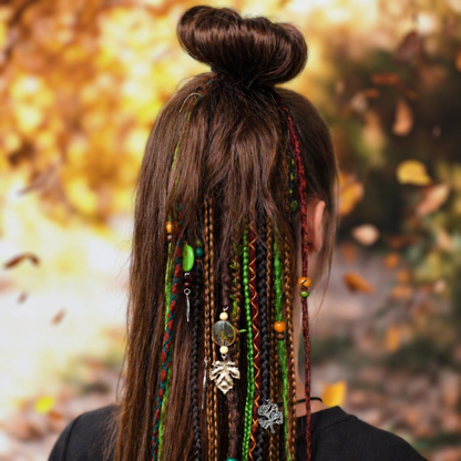 Forest Fake Dread Ponytail – Brown Green Dreadlock Extension on Elastic Band