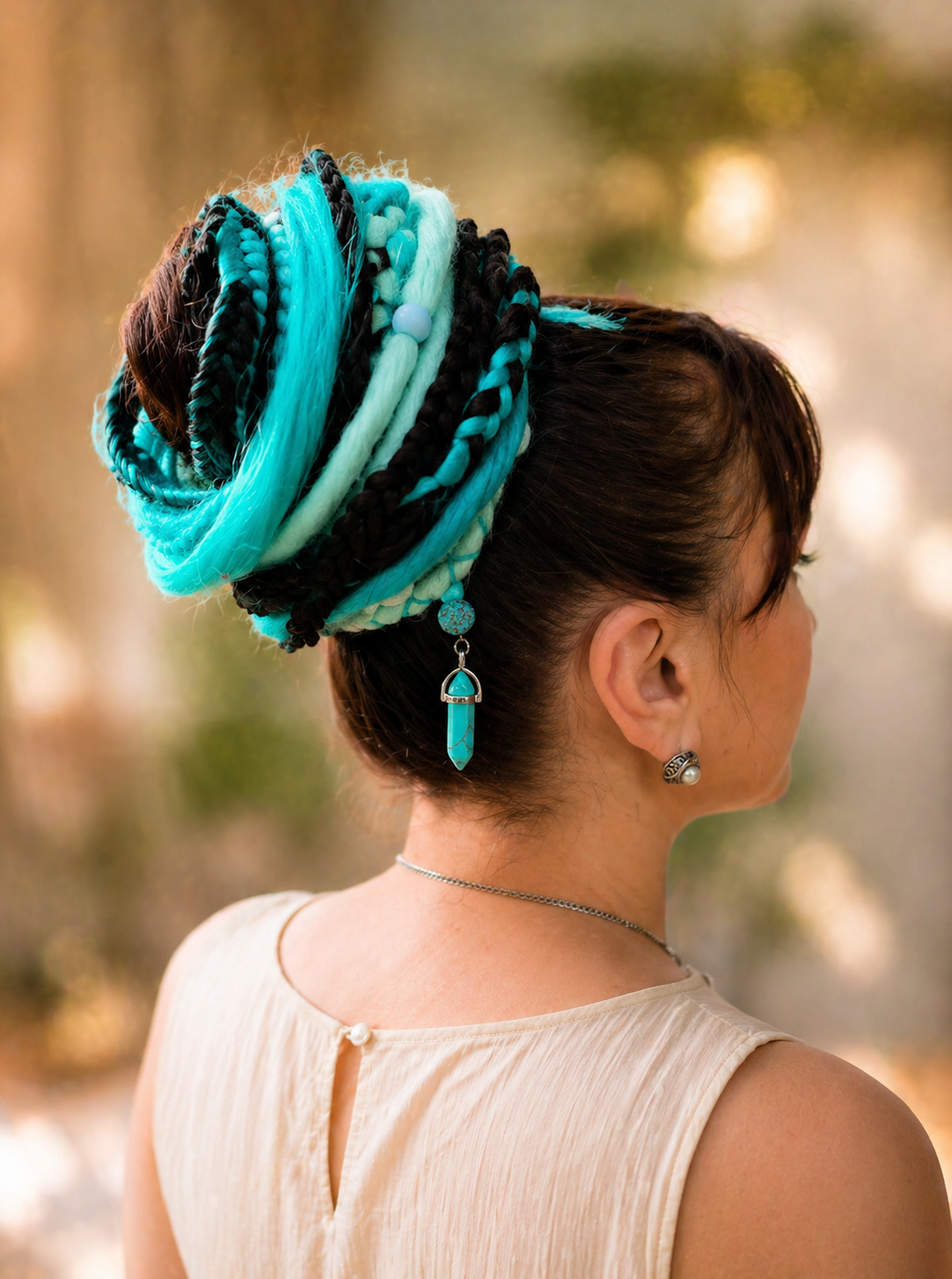 Turquoise Dread Ponytail – Boho Synthetic Dreads