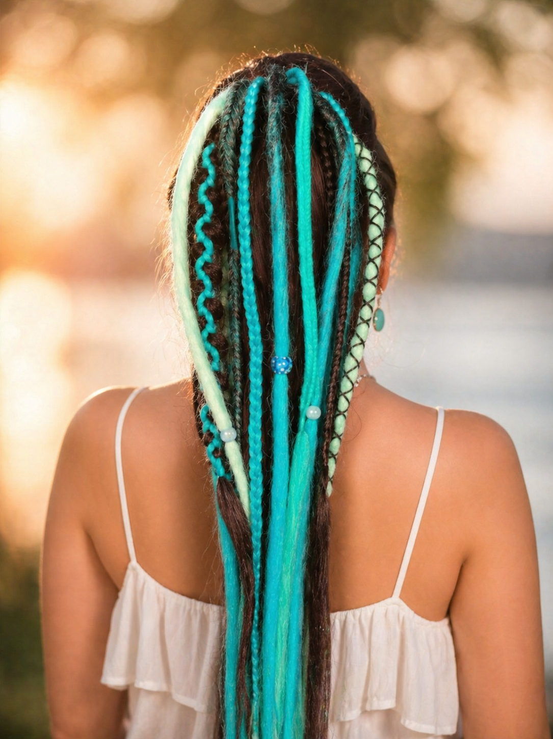 Turquoise Dread Ponytail – Boho Synthetic Dreads