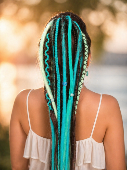 Turquoise Dread Ponytail – Boho Synthetic Dreads