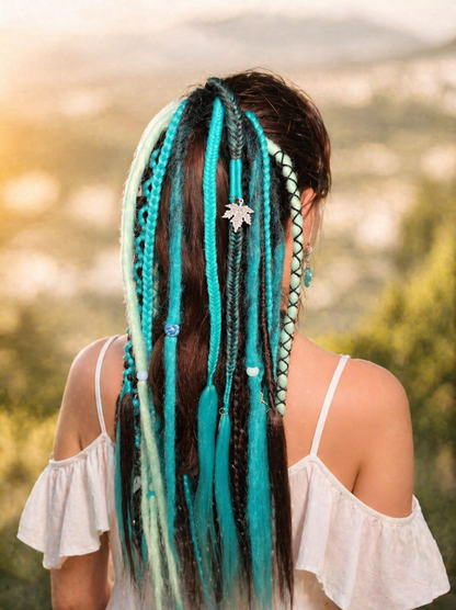 Turquoise Dread Ponytail – Boho Synthetic Dreads