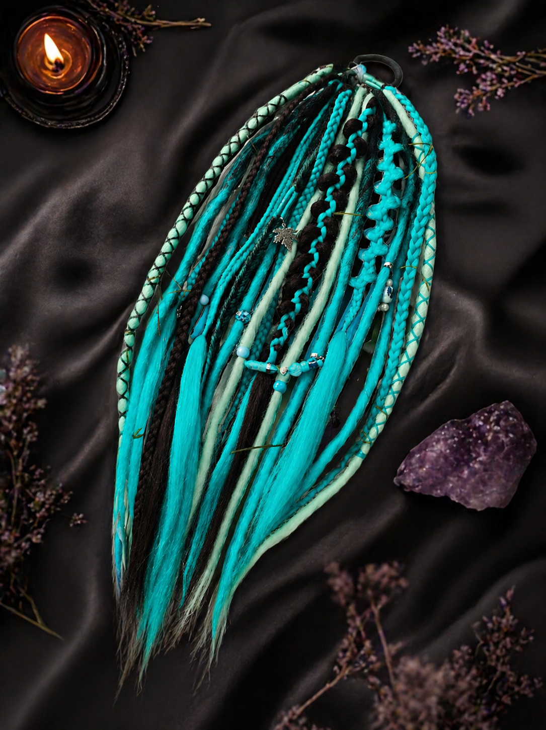 Turquoise Dread Ponytail – Boho Synthetic Dreads