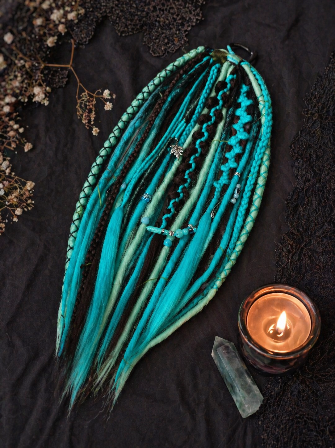 Turquoise Dread Ponytail – Boho Synthetic Dreads