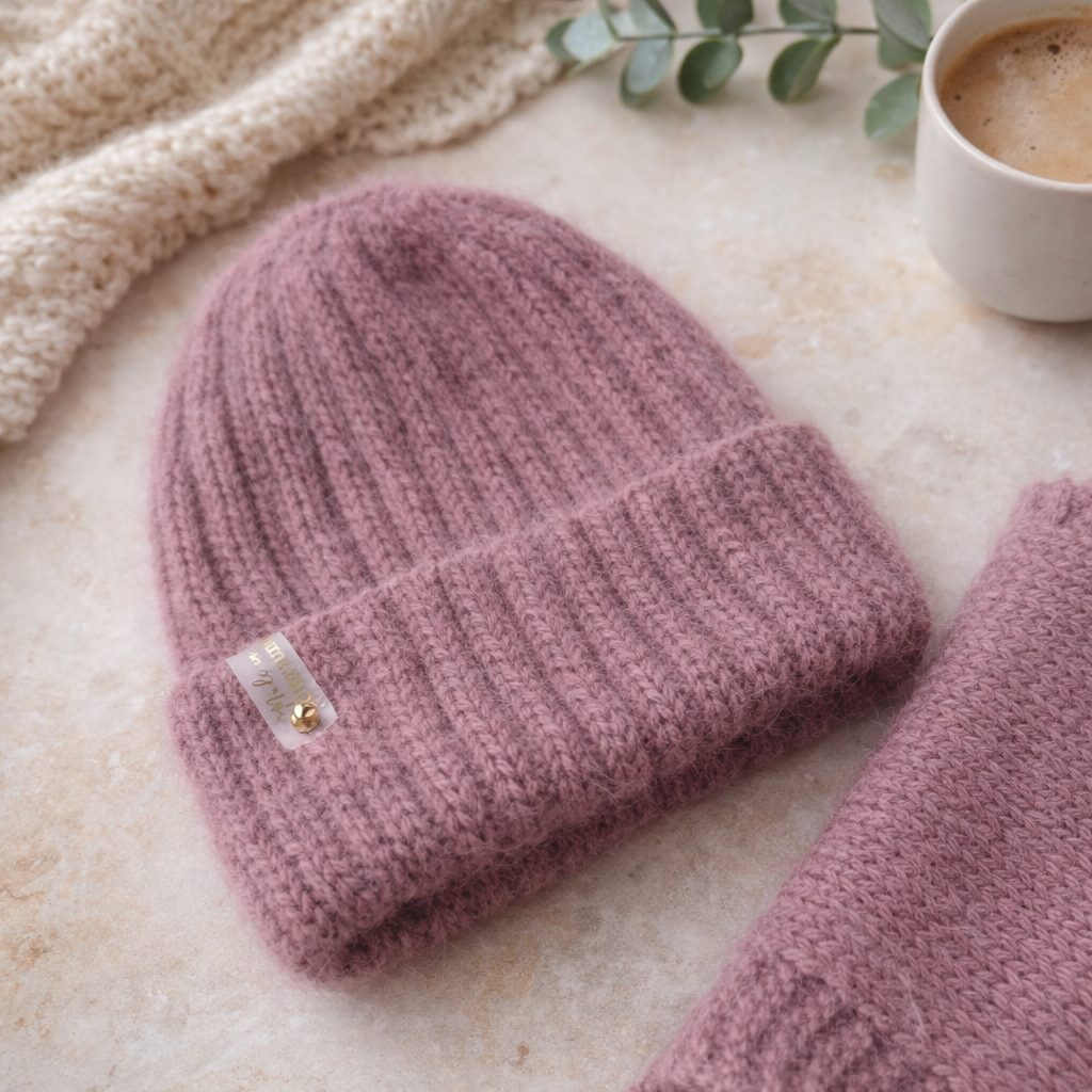 Staubrosa Angora-Mütze und Snood-Set – Kuscheliges handgemachtes Winterset