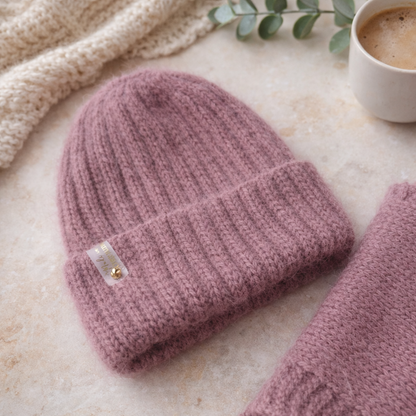 Staubrosa Angora-Mütze und Snood-Set – Kuscheliges handgemachtes Winterset