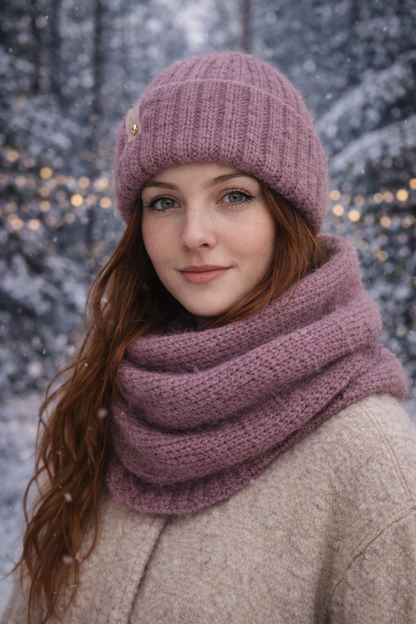 Staubrosa Angora-Mütze und Snood-Set – Kuscheliges handgemachtes Winterset