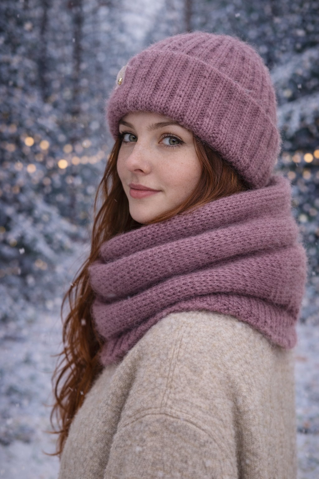 Staubrosa Angora-Mütze und Snood-Set – Kuscheliges handgemachtes Winterset