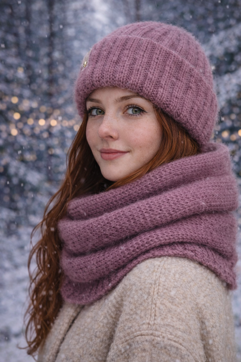 Staubrosa Angora-Mütze und Snood-Set – Kuscheliges handgemachtes Winterset