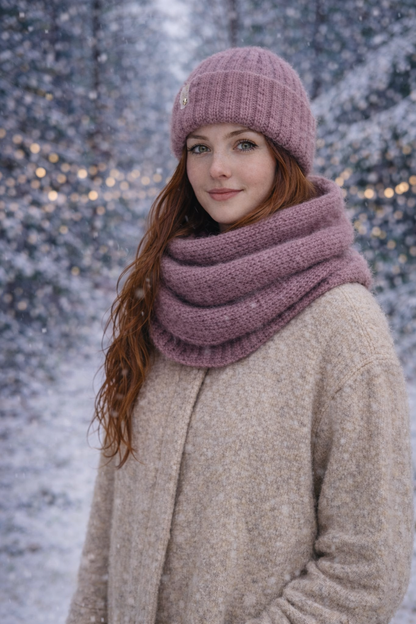 Staubrosa Angora-Mütze und Snood-Set – Kuscheliges handgemachtes Winterset