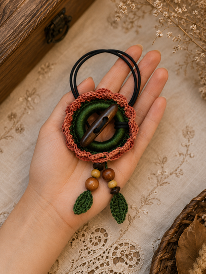 Terracotta Crochet Hair Cuff with Wooden Toggle for Dreadlocks, Braids and Thick Hair